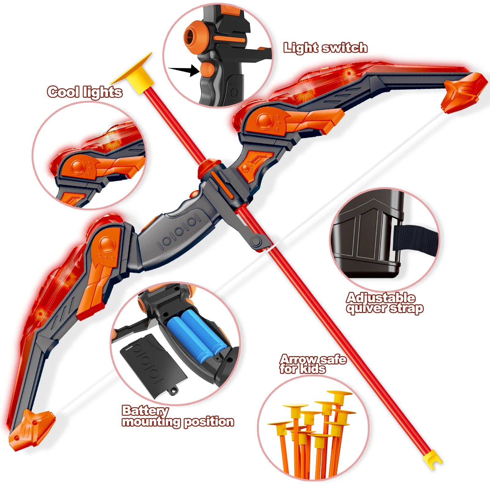 LED Bow and Arrow for Kids Light up Archery Toy Set with 10 Suction Cup Arrows Target & Quiver Indoor Outdoor Garden Toys for Boys and Girls Red