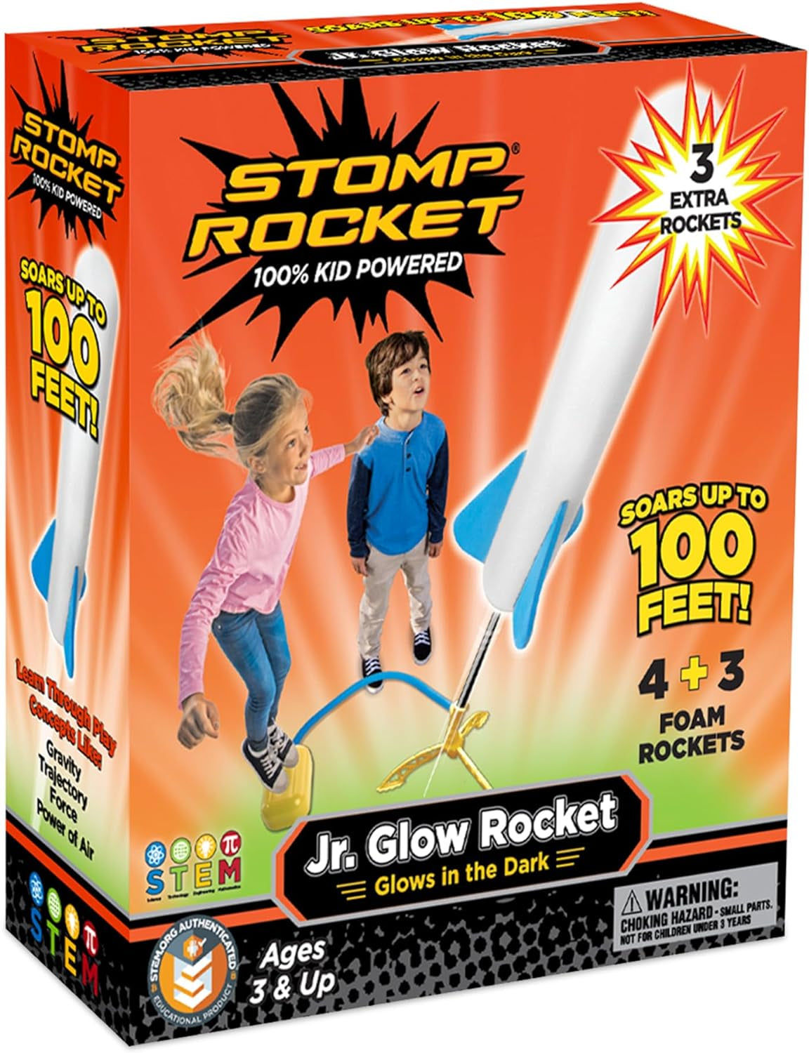 Jr Glow Rocket Launcher for Kids, 7 Rockets - Glow in the Dark Fun Backyard & Outdoor Kids Toys Gifts for Boys & Girls -Toy Soft Foam Blaster Set - Multi-Player Adjustable Launcher Stand
