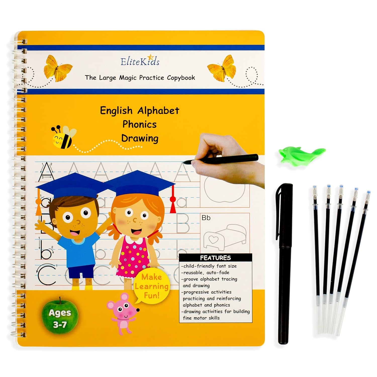 Magic Practice Copybook Set: 6 Reusable Workbooks with Disappearing Ink Pens for Handwriting and Calligraphy Practice for Children Ages 3-5 (8.7 x 6.9 inches)