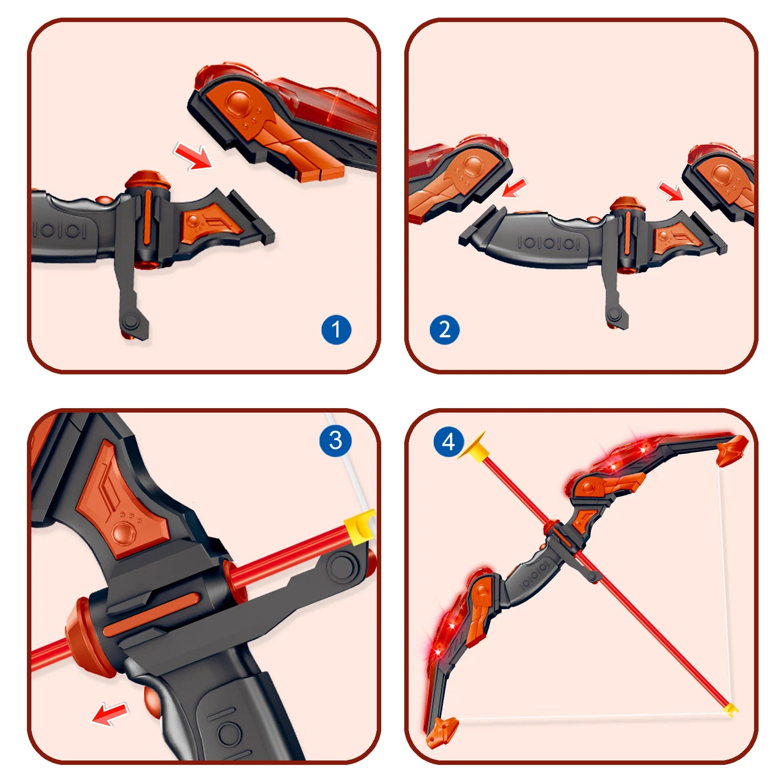 LED Bow and Arrow for Kids Light up Archery Toy Set with 10 Suction Cup Arrows Target & Quiver Indoor Outdoor Garden Toys for Boys and Girls Red