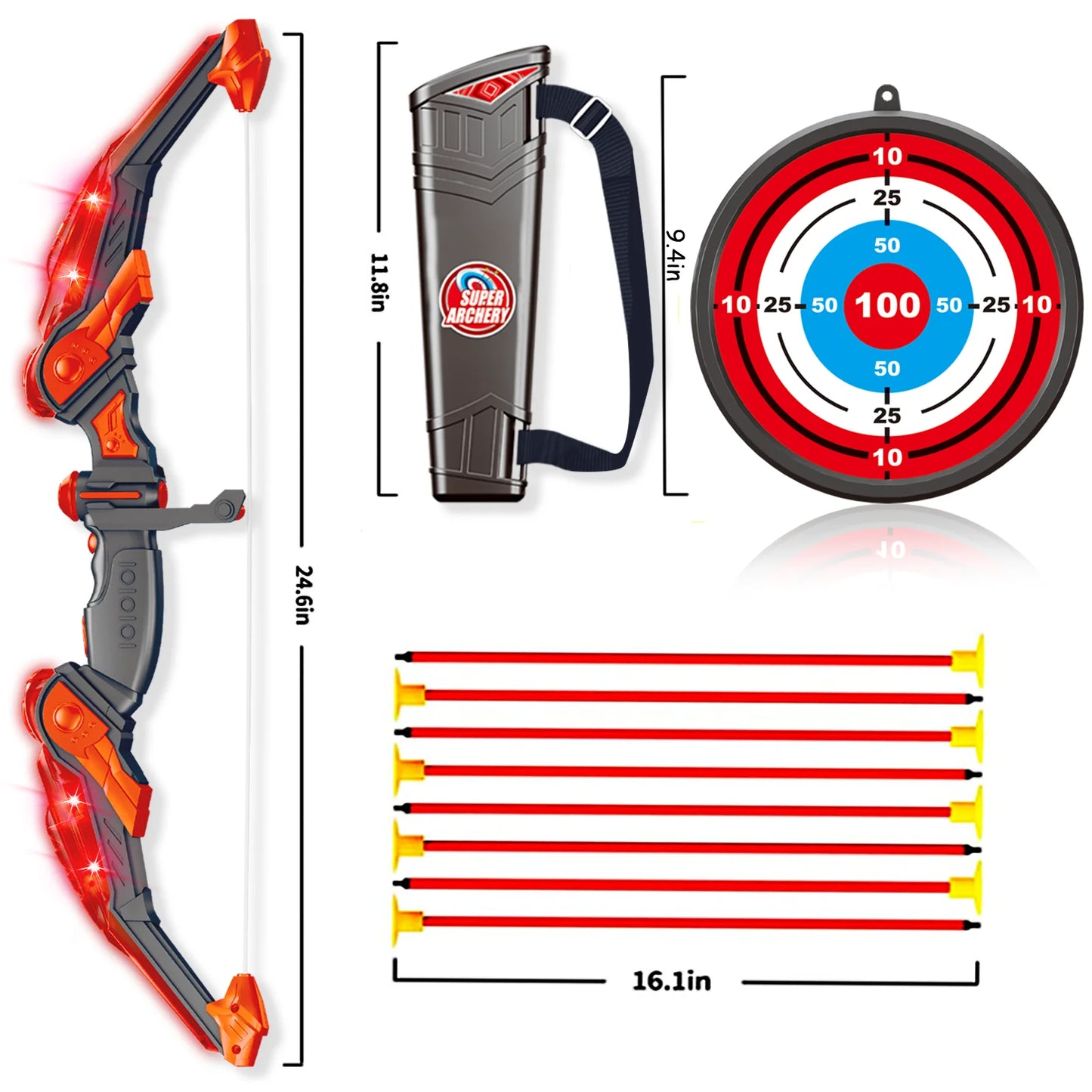 LED Bow and Arrow for Kids Light up Archery Toy Set with 10 Suction Cup Arrows Target & Quiver Indoor Outdoor Garden Toys for Boys and Girls Red
