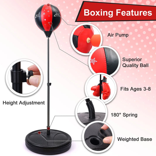 Punching Bag for Kids with Boxing Gloves Adjustable Stand Kids Punching Bag Boxing Bag Set Toy for Child Boys & Girls