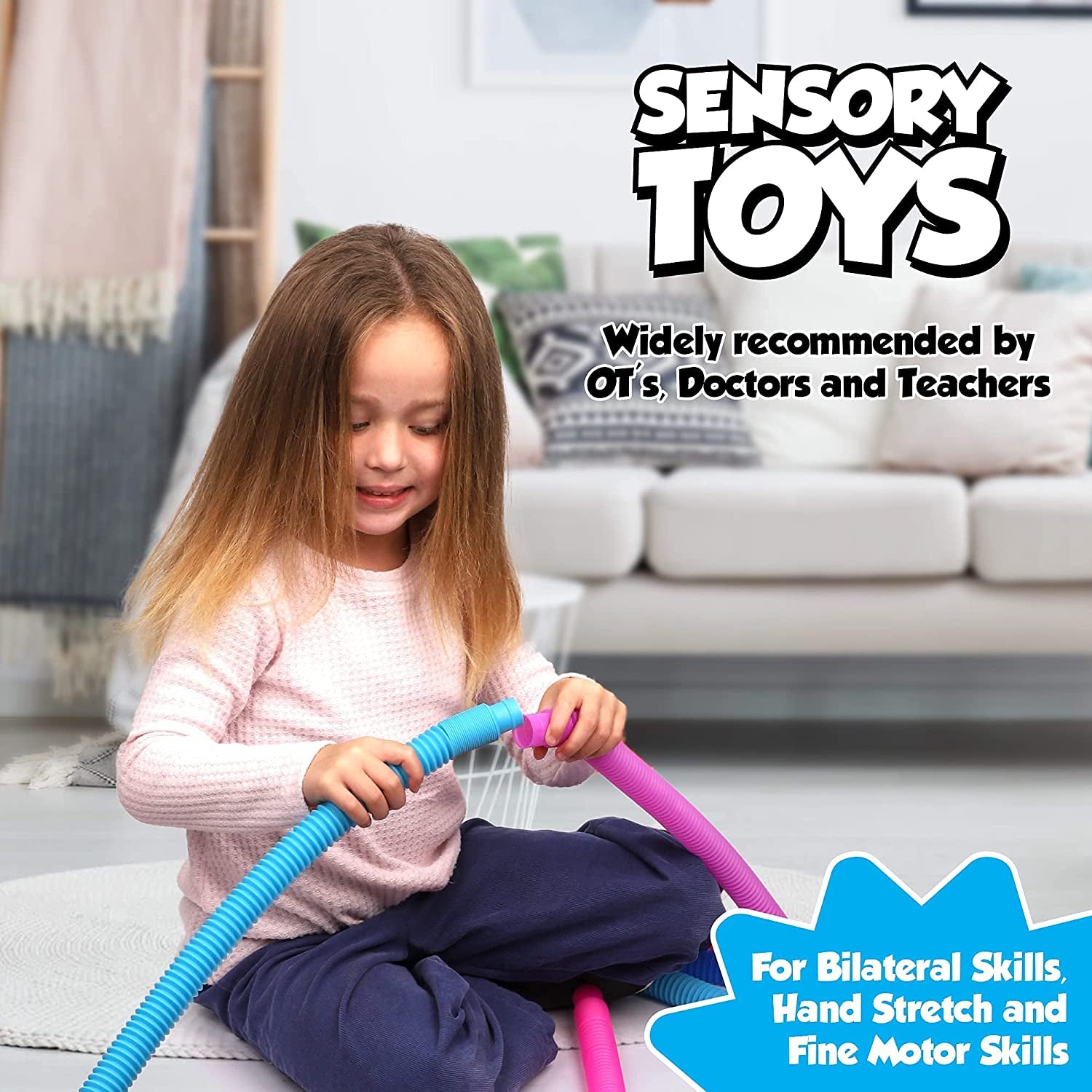 Playkidiz Pop Tubes, 8 Pack Mini 5" Sensory Fidget Tubes, Stretch up to 18" Long, Stress Reliever Pipe Toy, Popular Plastic Fidget Tubes for Boys and Girls, Ages 3+