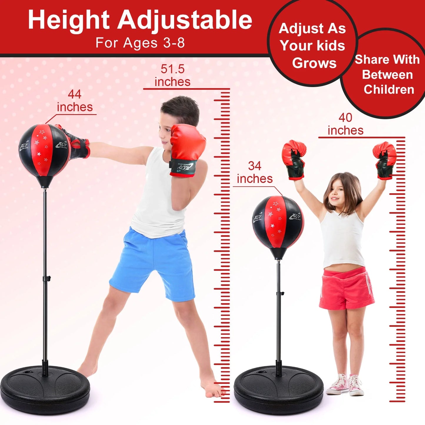 Punching Bag for Kids with Boxing Gloves Adjustable Stand Kids Punching Bag Boxing Bag Set Toy for Child Boys & Girls