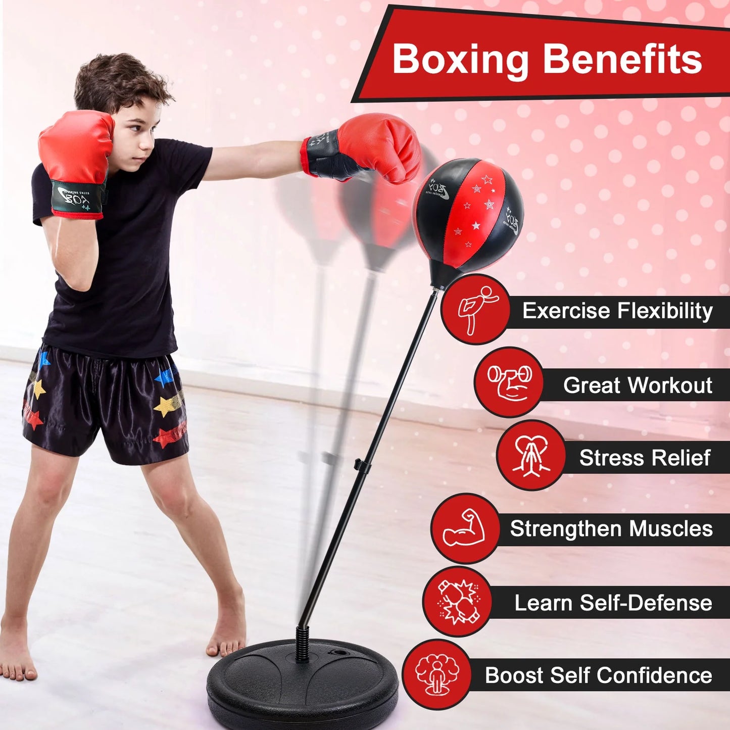 Punching Bag for Kids with Boxing Gloves Adjustable Stand Kids Punching Bag Boxing Bag Set Toy for Child Boys & Girls