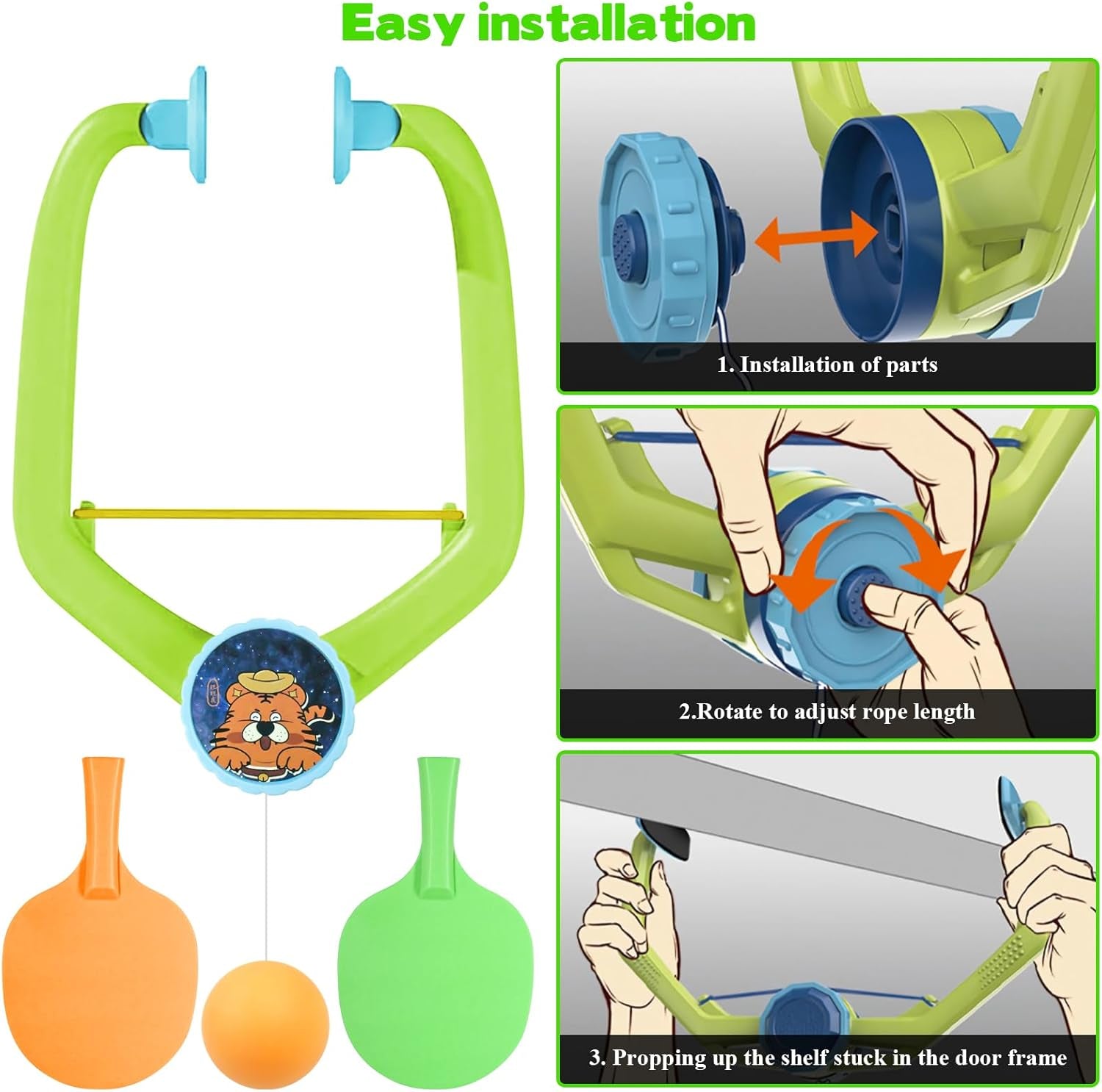 Door Ping Pong Game, Adjustable Ping Pong Doorway Game, Door Jam Ping Pong for Kids with Racket and Balls, Portable Hanging Table Tennis, for Training Eye-Hand Coordinatio