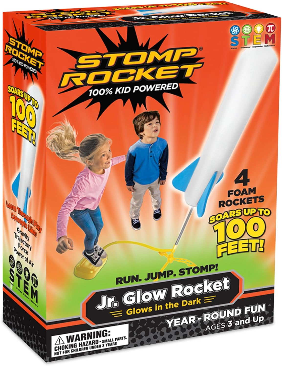 Jr Glow Rocket Launcher for Kids, 7 Rockets - Glow in the Dark Fun Backyard & Outdoor Kids Toys Gifts for Boys & Girls -Toy Soft Foam Blaster Set - Multi-Player Adjustable Launcher Stand