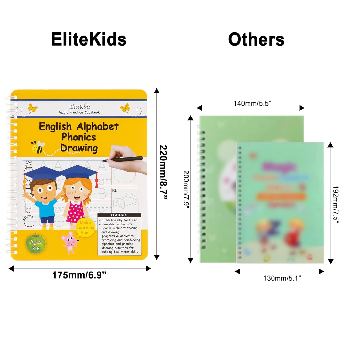 Magic Practice Copybook Set: 6 Reusable Workbooks with Disappearing Ink Pens for Handwriting and Calligraphy Practice for Children Ages 3-5 (8.7 x 6.9 inches)