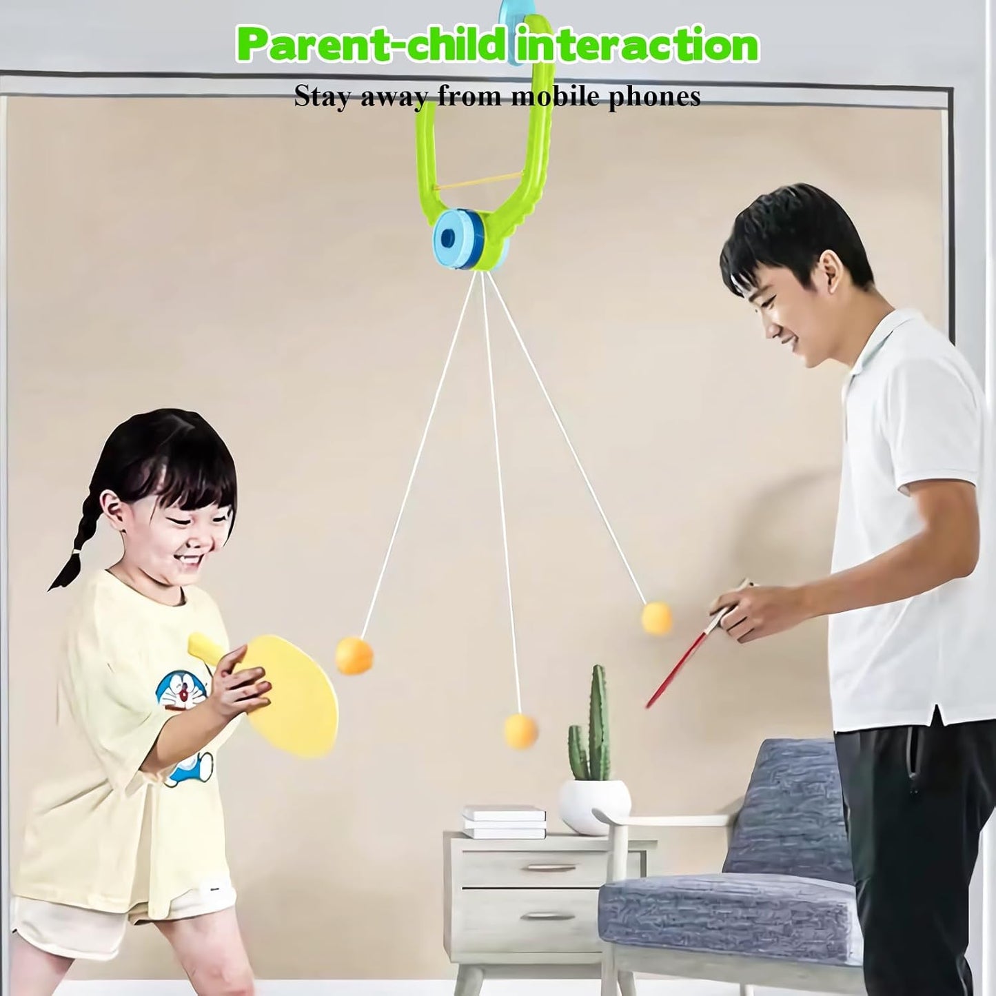 Door Ping Pong Game, Adjustable Ping Pong Doorway Game, Door Jam Ping Pong for Kids with Racket and Balls, Portable Hanging Table Tennis, for Training Eye-Hand Coordinatio